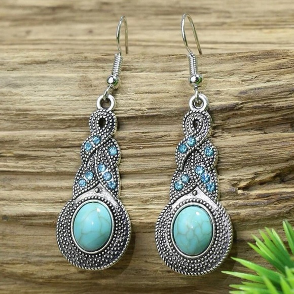 3pcs Turquoise drop bohemian earrings & necklace - Picture 3 of 4